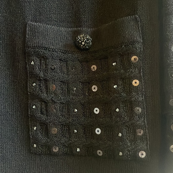 🩶St. John Evening, by Marie Gray, black long slv w/sequins &crystal buttons, 10 - Picture 6 of 9